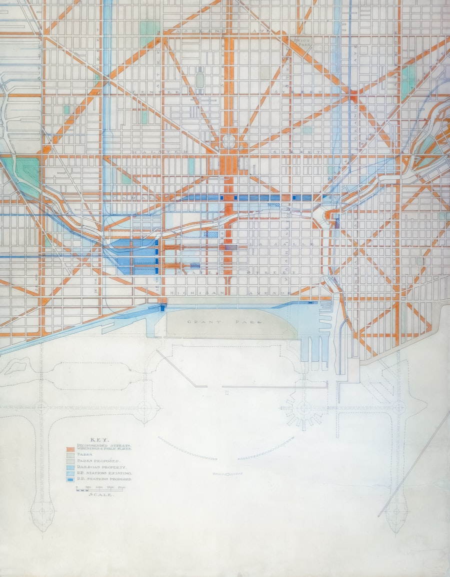 Plan of the Center of the City, the 1909 Plan of Chicago, ink and watercolor
